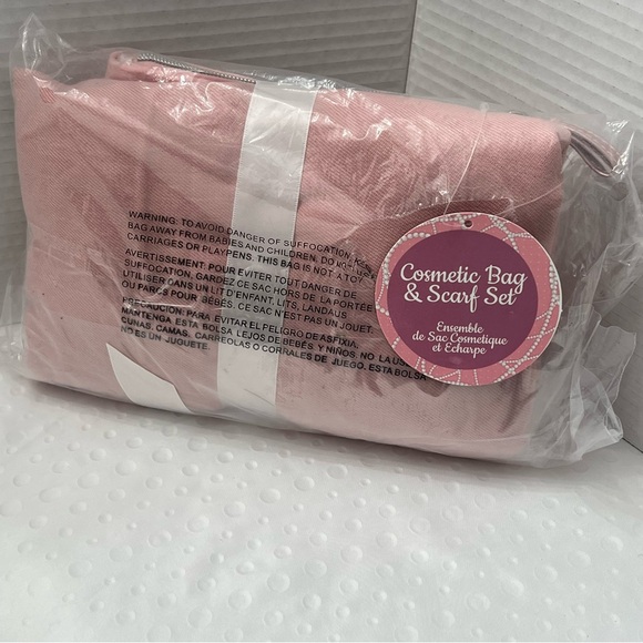 Women's Cosmetic Bag & Scarf Set, Soft Pink, Embellished and Prepackaged Wrapped - Picture 2 of 4